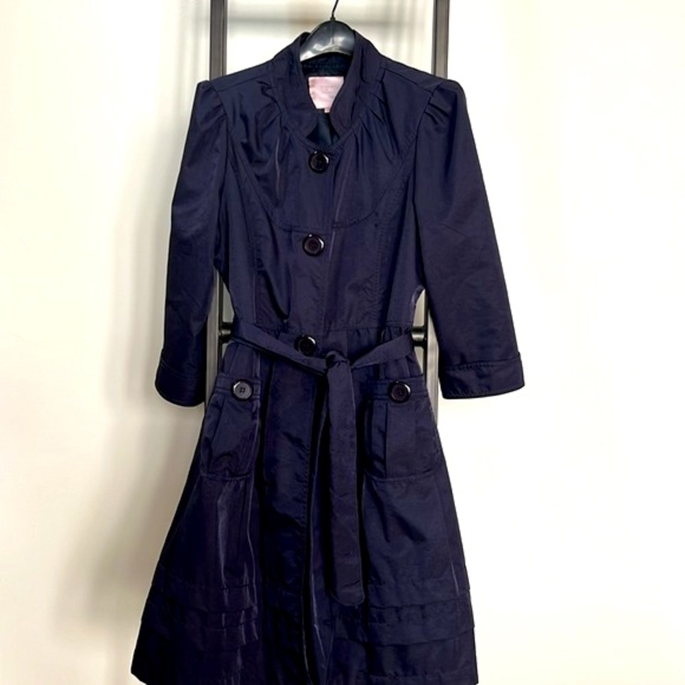 Romeo & Juliet Couture Navy Belted Trench Coat Size Medium